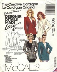 5004  MCCALLS PALMER PLETSCH LS BUTTON V-CARDIGAN PATTERN 18 40''B OR 12 34B CHOICE UNCUT